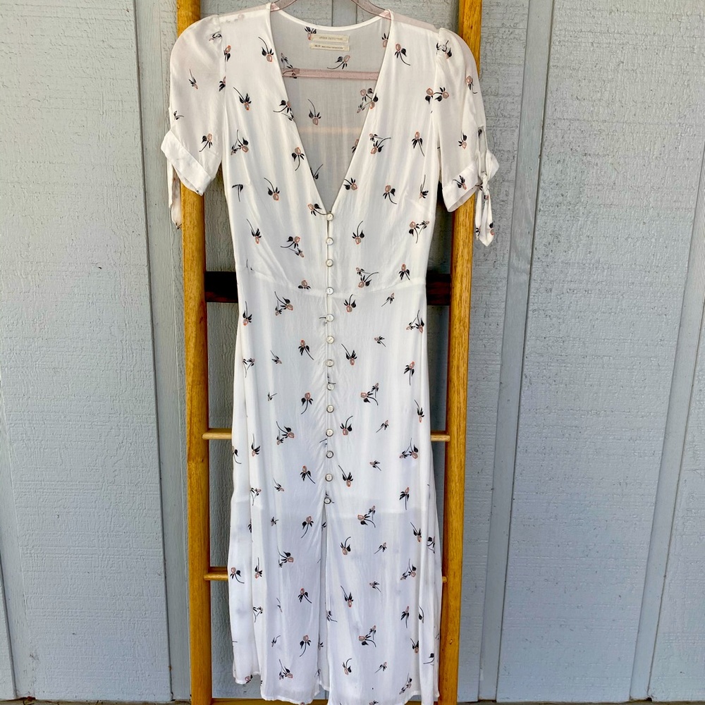 Urban Outfitters White Midi Dress with Small Floral Print